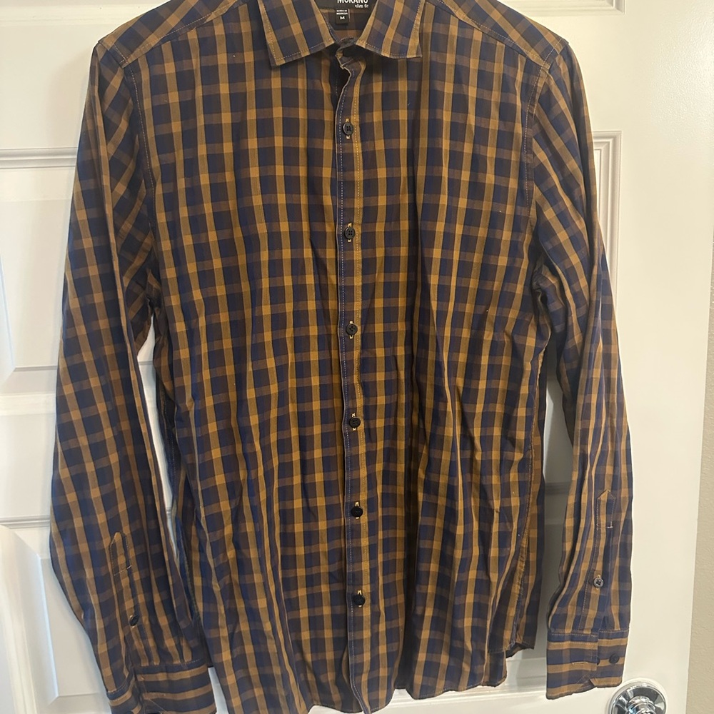 Murano Men's Plaid Shirt - Navy and Mustard